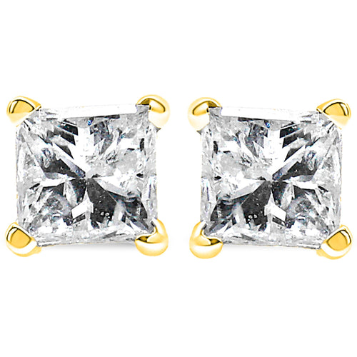 14K Yellow Gold Clarity Enhanced Princess Cut Diamond Certified Stud Earrings (0.50 cttw, H-I Color, I1-I2 Clarity)-1