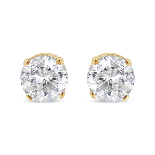 AGS Certified 14K Yellow Gold 1/2 Cttw 4 Prong Set Brilliant Round-Cut Solitaire Diamond Push Back Stud Earrings (O-P, Color, SI2-I1 Clarity)-1