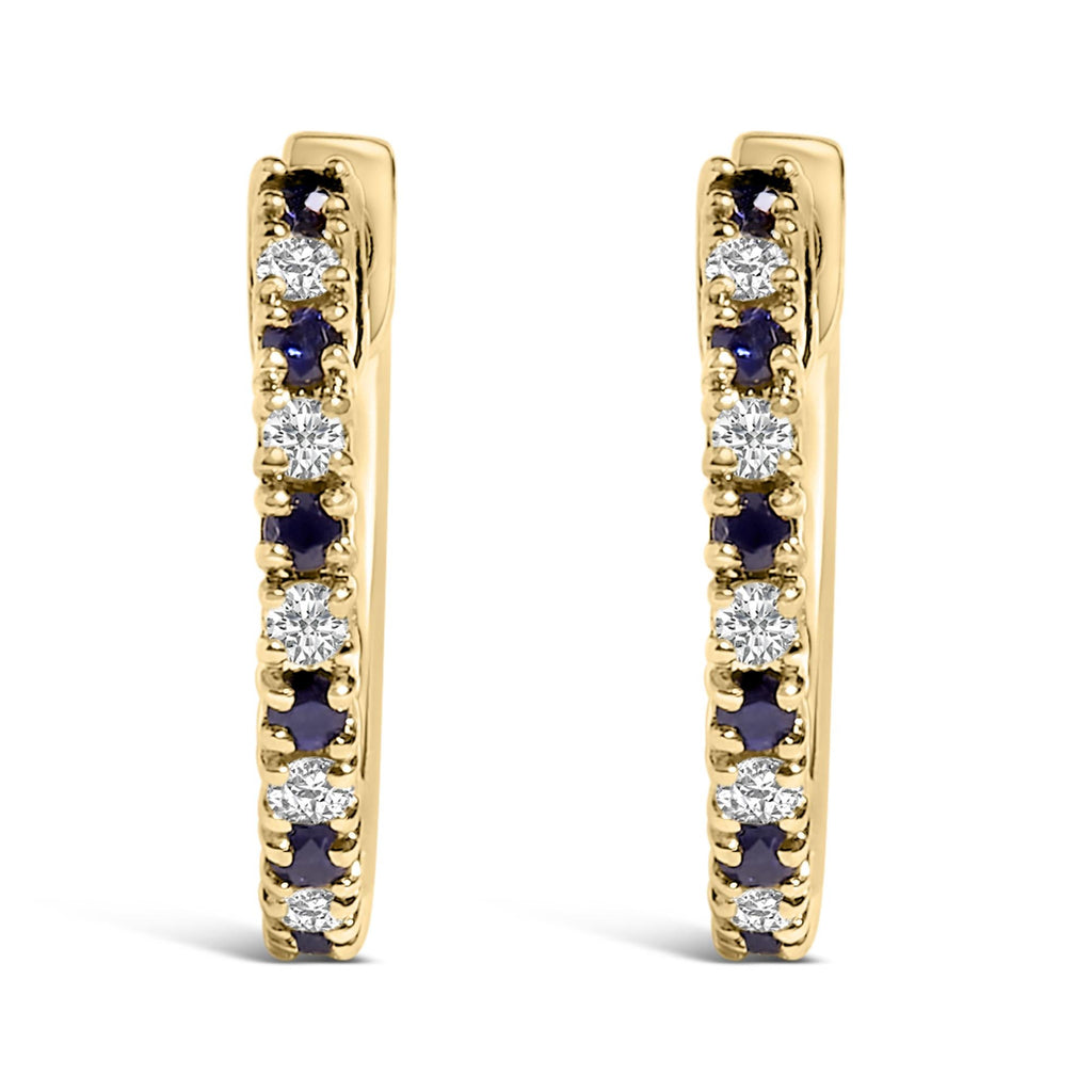 10K Yellow Gold Alternating Blue Sapphire 1/10 Cttw Diamond Huggy Hoop Earrings  (I-J Color, I1-I2 Clarity)-1