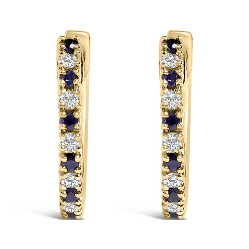 10K Yellow Gold Alternating Blue Sapphire 1/10 Cttw Diamond Huggy Hoop Earrings  (I-J Color, I1-I2 Clarity)-1
