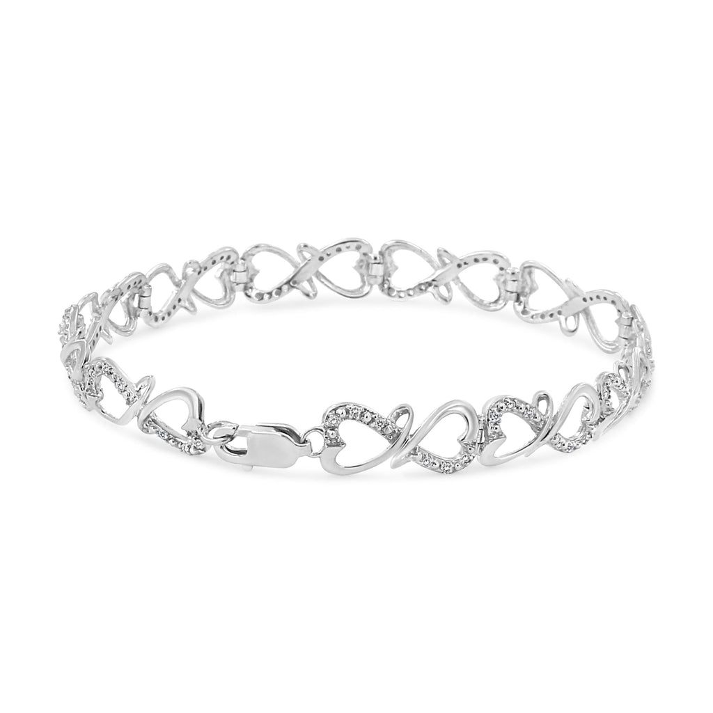 .925 Sterling Silver 1/3 Cttw Round-Cut Diamond Double Heart Infinity Link 7.25" Bracelet (H-I Color, I3 Clarity)-1