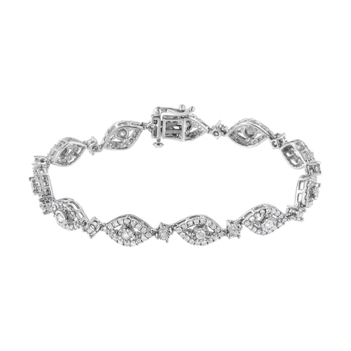 .925 Sterling Silver 2 1/2 Cttw Diamond Pear Shaped and Bezel Link Bracelet (I-J Color, I2-I3 Clarity) - 7.5 "-1