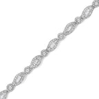 .925 Sterling Silver 1 cttw Diamond Double Leaf and Bezel Link Bracelet (I-J Clarity, I2-I3 Color) - Size 7.25"-1