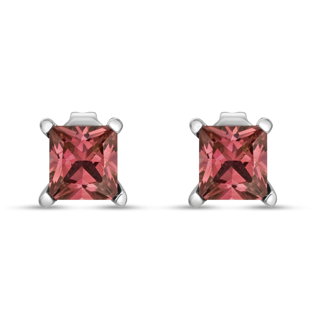 14K White Gold 4 Prong Set Lab Grown Pink Princess Diamond Solitaire Stud Earrings (Pink Color, VS2-SI1 Clarity)-2
