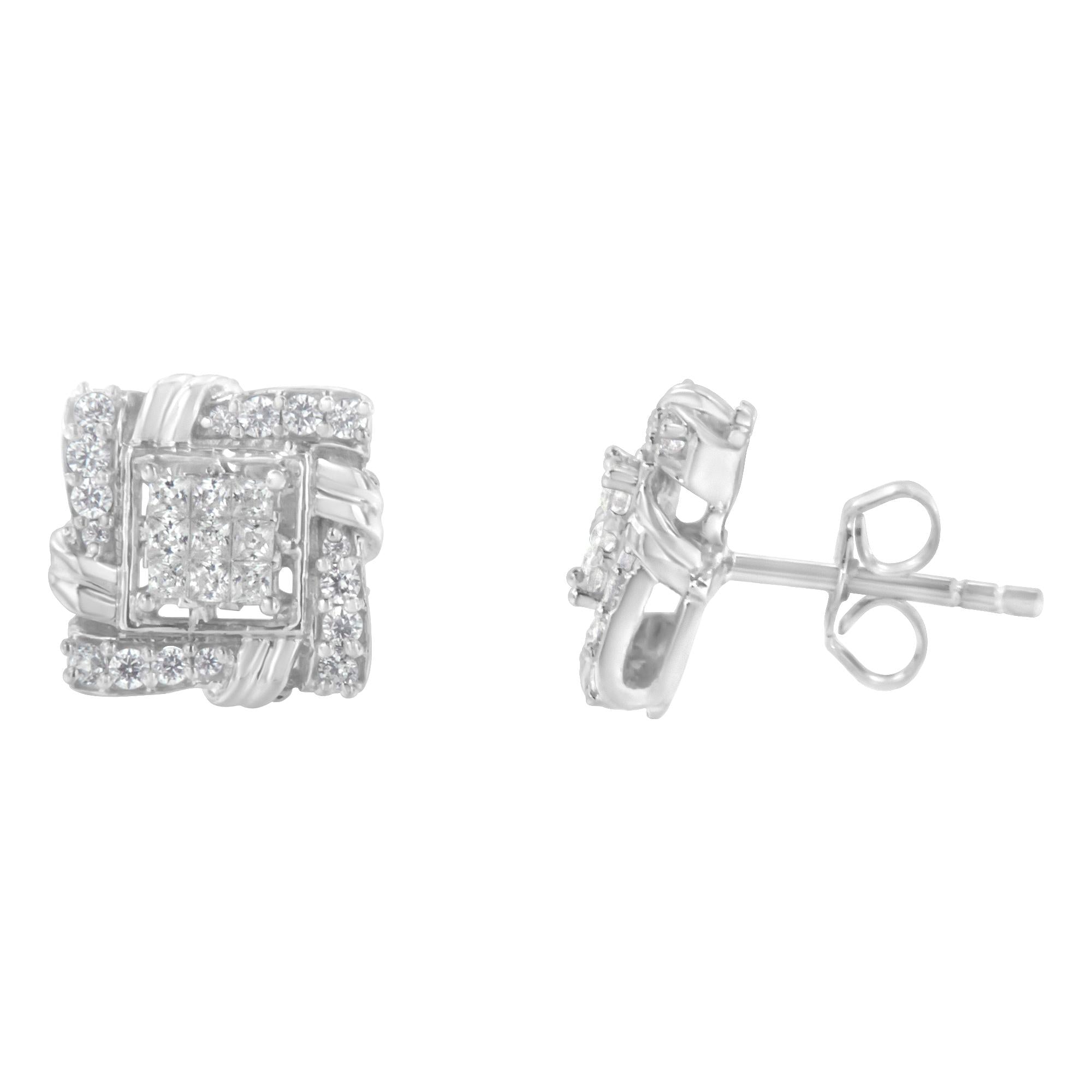.925 Sterling Silver 1/2 Cttw Round-Cut Diamond Stud Earrings (I-J Color, I1-I2 Clarity)-1