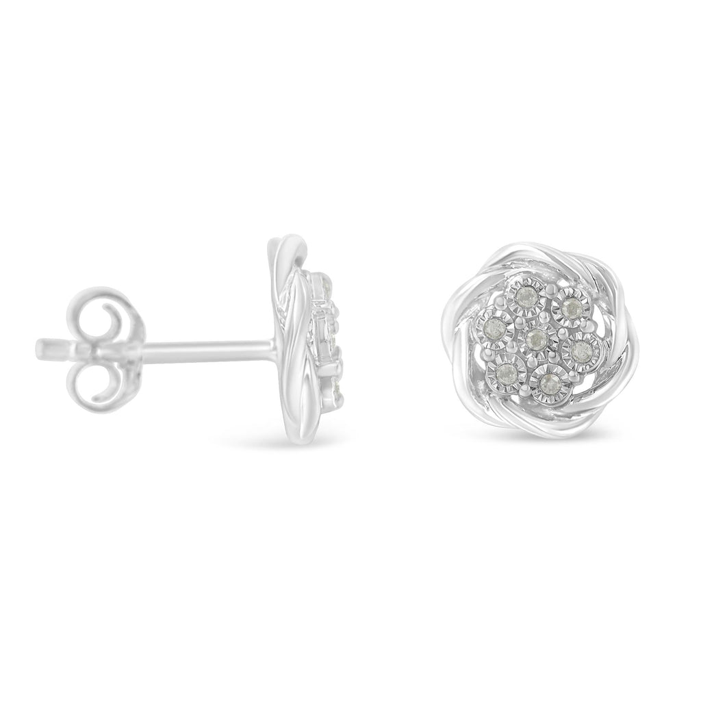 Sterling Silver Diamond Swirl Cluster Stud Earrings (1/6 cttw, I-J Color, I2-I3 Clarity)-1