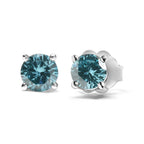 14K Gold 1/2 Cttw Aqua Blue Diamond Screw-Back 4-Prong Classic Stud Earrings (Color Treated, I2-I3)-2