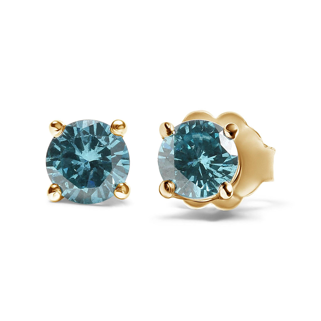 14K Gold 1/2 Cttw Aqua Blue Diamond Screw-Back 4-Prong Classic Stud Earrings (Color Treated, I2-I3)-3
