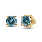14K Gold 1/2 Cttw Aqua Blue Diamond Screw-Back 4-Prong Classic Stud Earrings (Color Treated, I2-I3)-3