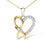 10K Yellow Gold Plated .925 Sterling Silver 1/5 Cttw Diamond Ribbon Heart Pendant Necklace (H-I Color, I2-I3 Clarity) - 18"-1