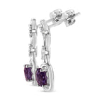 .925 Sterling Silver 6x6MM Cushion Shaped Natural Purple Amethyst and Diamond Accent Drop and Dangle Earrings (I-J Color, I1-I2 Clarity)-1