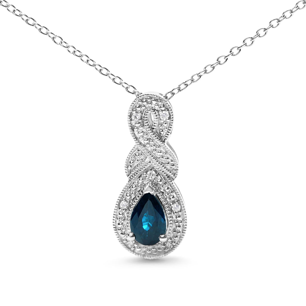 .925 Sterling Silver 6x4mm Pear Sapphire and Diamond Accent Infinity Drop 18" Pendant Necklace (H-I Color, SI1-SI2 Clarity)-1
