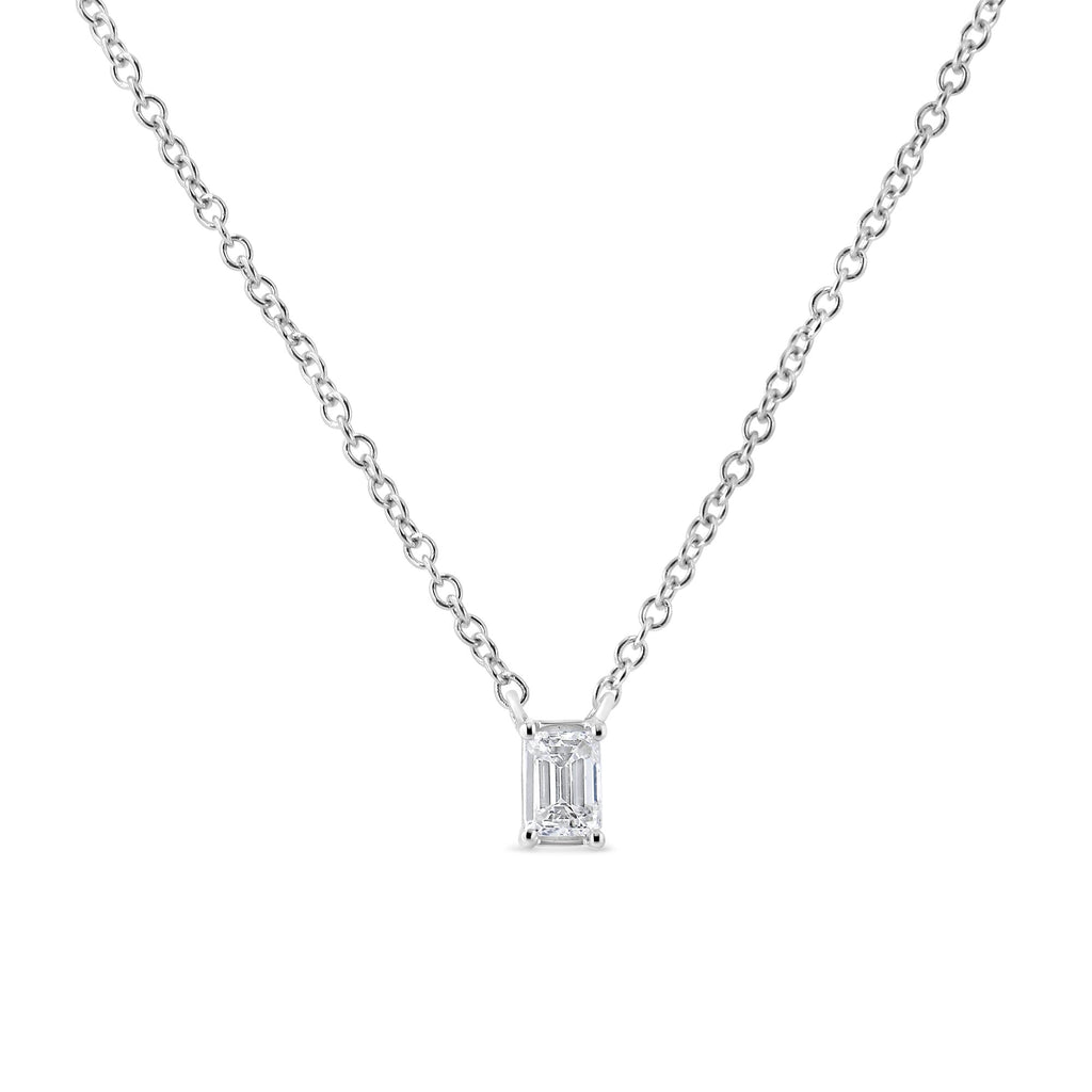14K White Gold 1/3 Cttw Emerald Shape Solitaire Diamond 18" Pendant Necklace (G-H Color, VS2-SI1 Clarity)-1