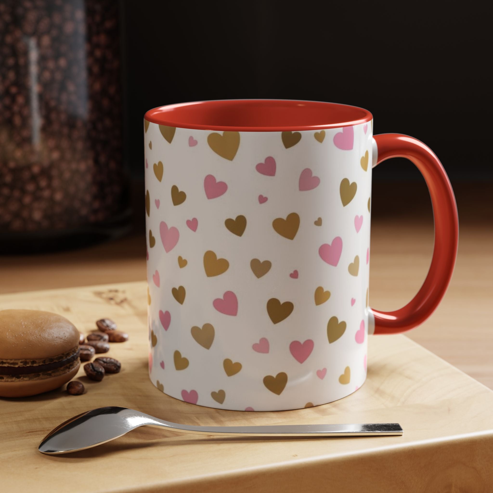 Pink & Gold Heart Accent Coffee Mug — Romantic Valentine’s Tea & Coffee Cup