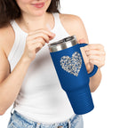 40oz Insulated Travel Mug — Silver Doodle Heart Design