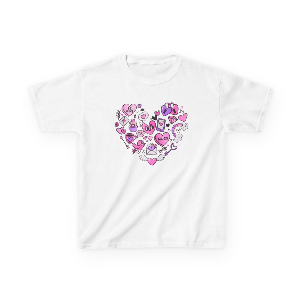 Kids Heart Doodle Tee — Cute Pink Valentine Heart Graphic Shirt