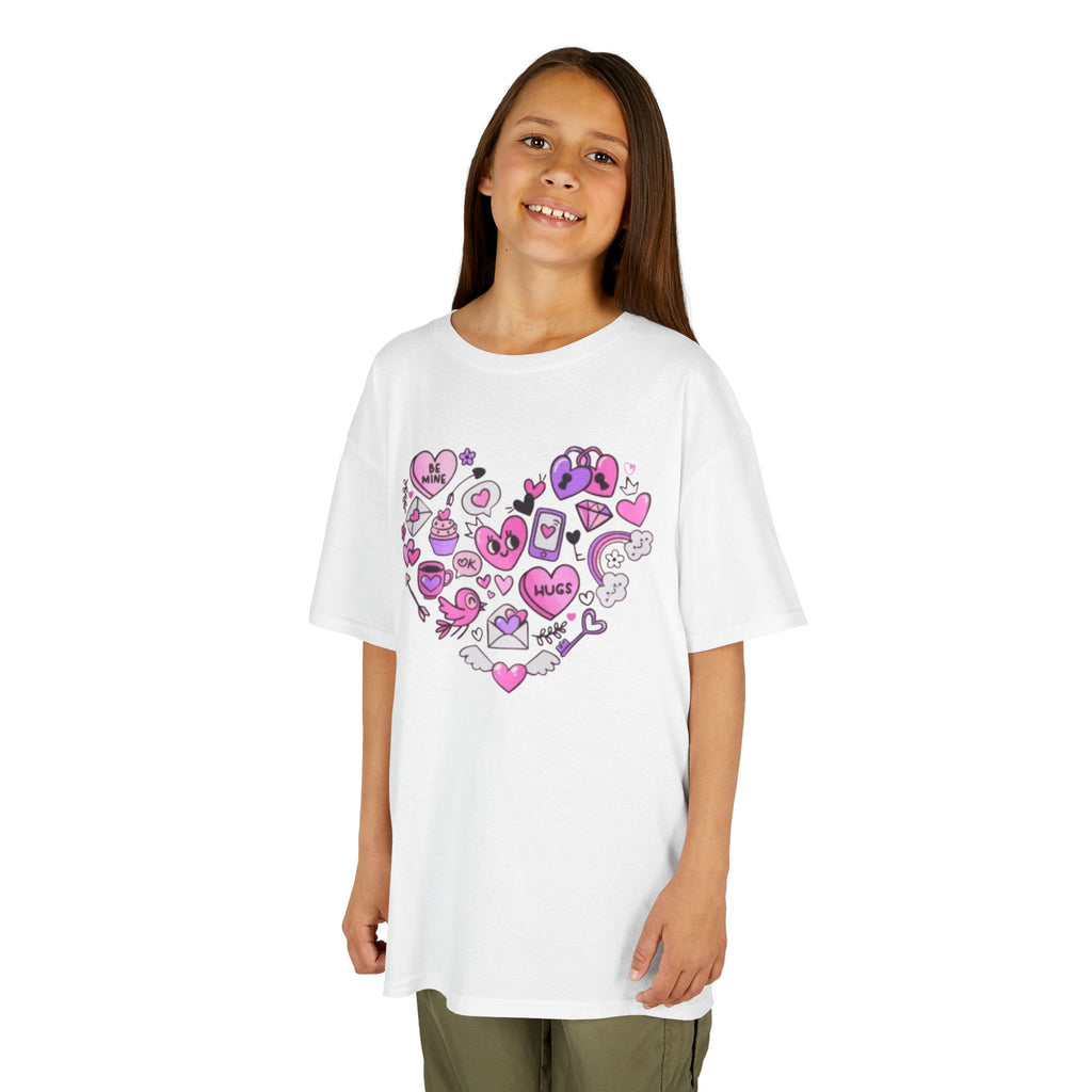Kids Heart Doodle Tee — Cute Pink Valentine Heart Graphic Shirt
