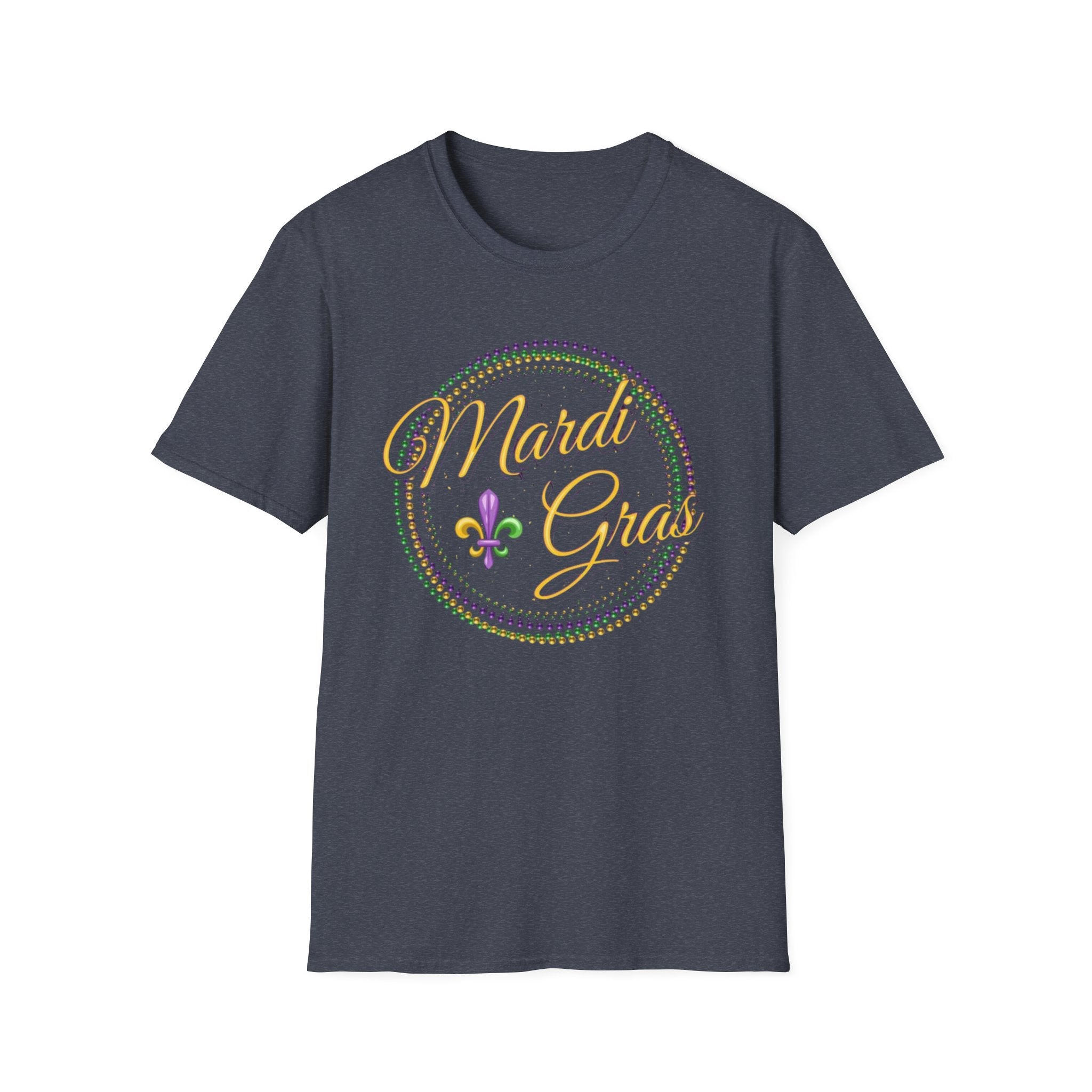 Mardi Gras T-Shirt — Purple Green Gold Beaded Fleur-de-Lis Celebration Tee