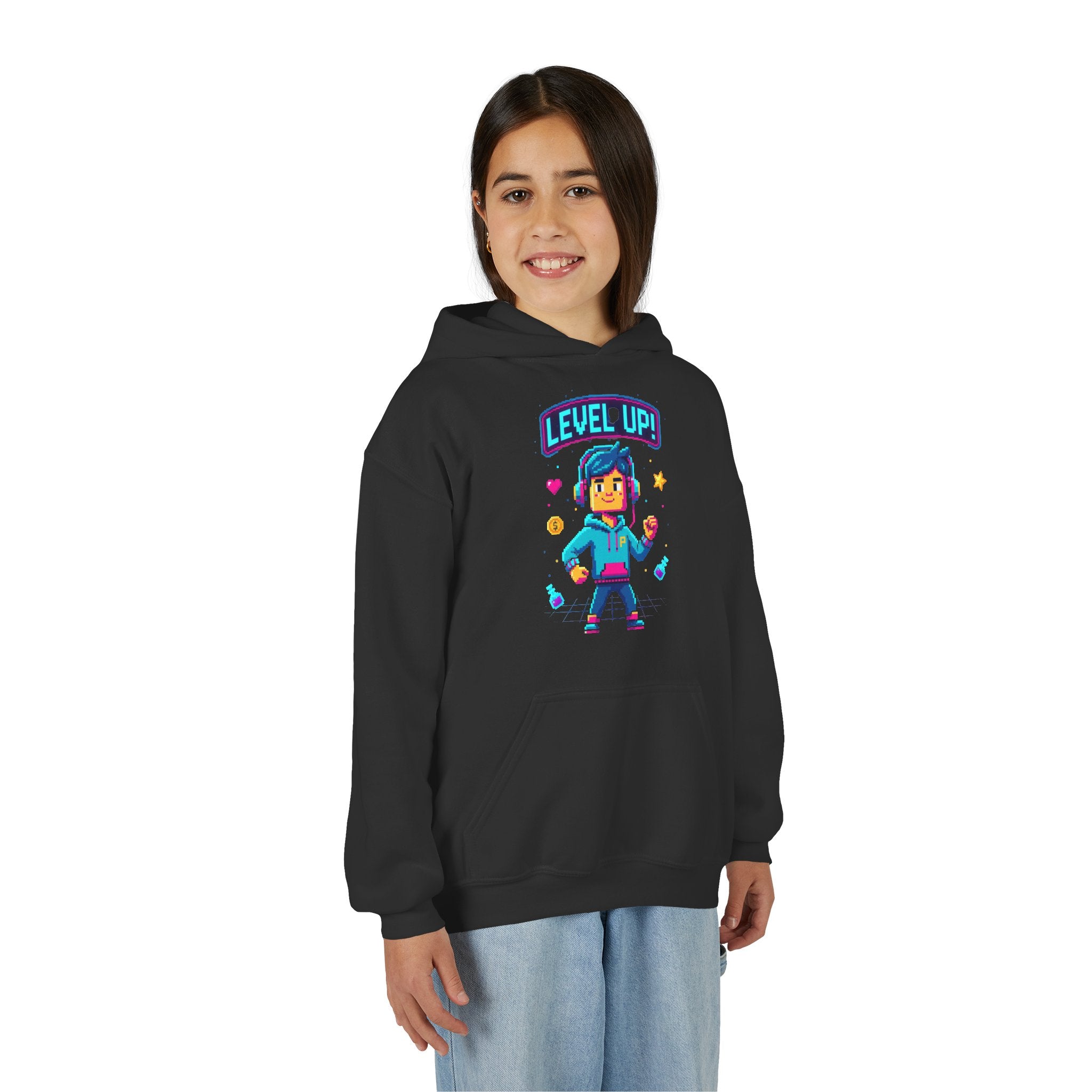 Youth Hoodie — "Level Up!" Gamer Arcade Birthday Pullover