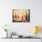Canvas Wall Art - Misty Pine Forest Sunrise Matte Stretched Canvas