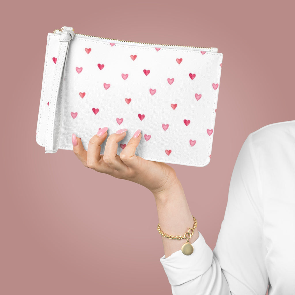 Pink Watercolor Heart Clutch — Cute Valentine Wristlet Bag