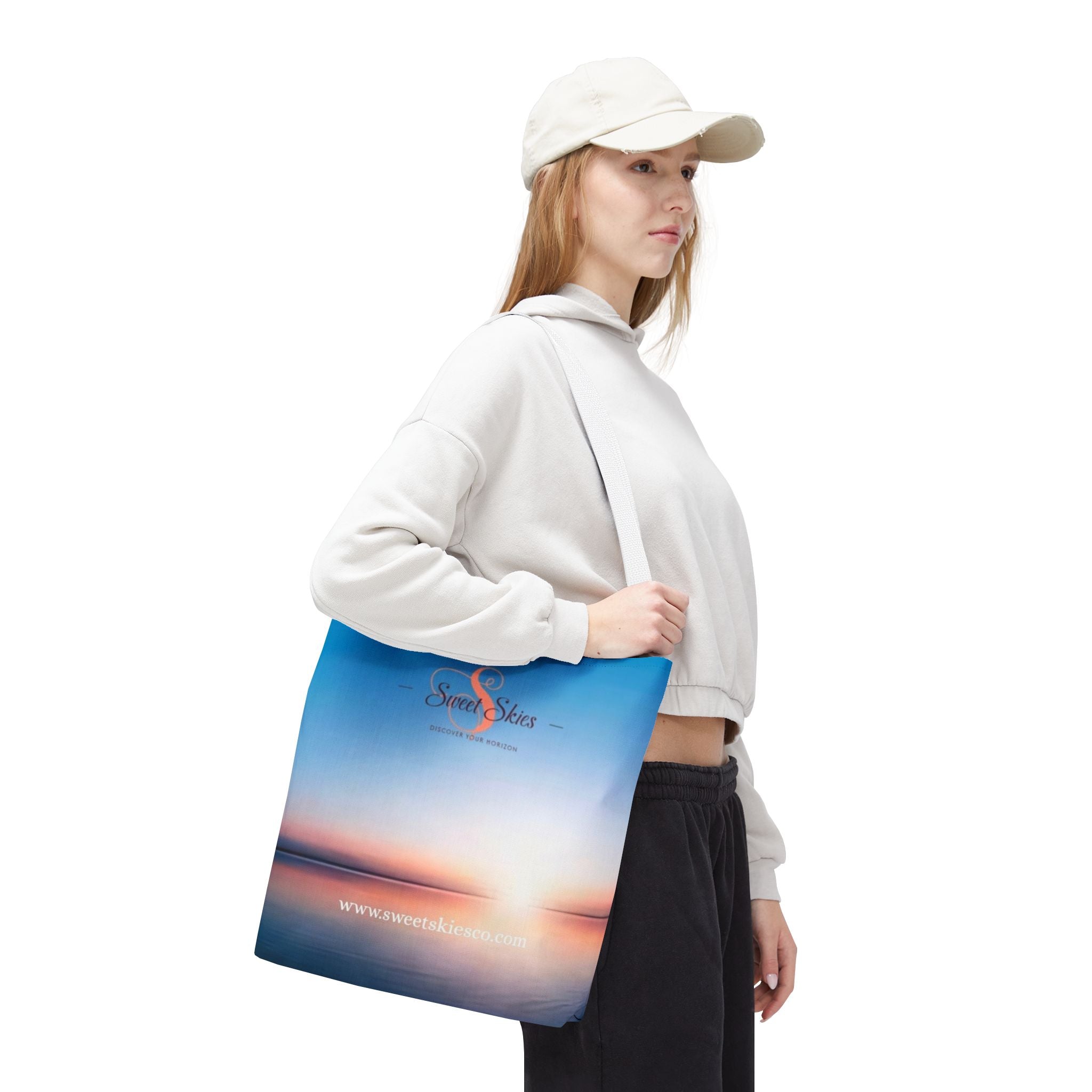 Sunset Beach Tote Bag — Sweet Skies Logo AOP Carryall