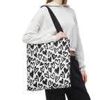 Heart Pattern Tote Bag — Black & White Hand-Drawn Hearts All-Over Print