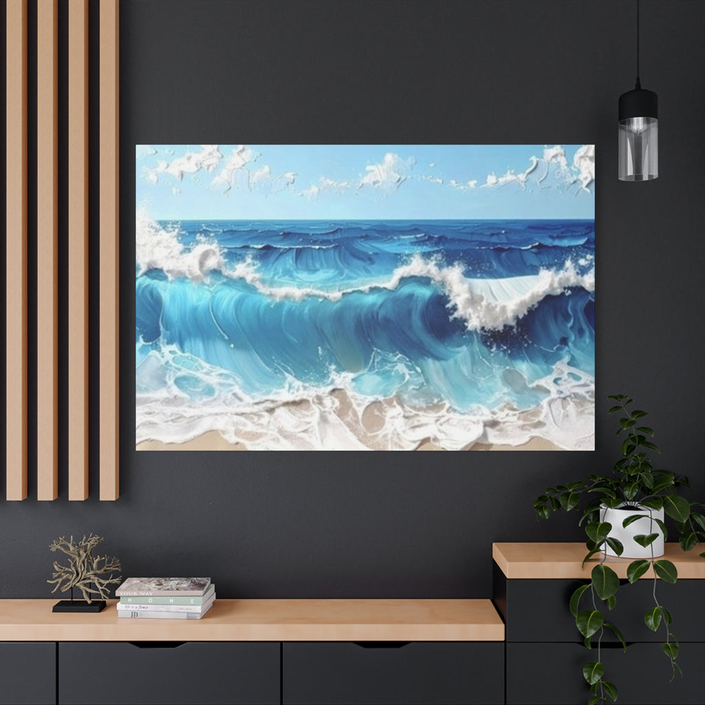 Ocean Waves Matte Canvas Wall Art — Blue Seascape Stretched Canvas