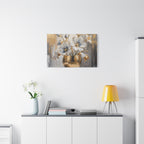 Floral Gold Vase Canvas Print — Elegant White & Blue Flower Wall Art