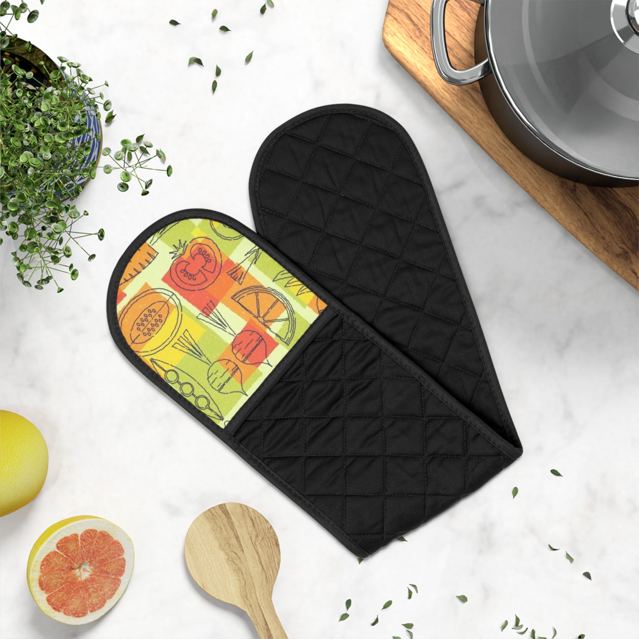 Retro Citrus Oven Mitt Set — Double-Ended Pot Holder for Kitchens
