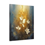 Golden Floral Canvas Print – Abstract White Flowers on Matte Stretched Canvas