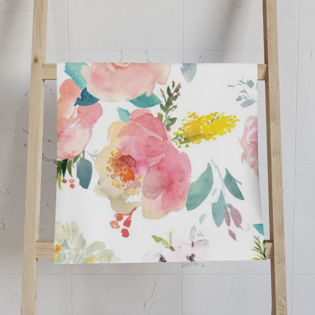 Floral Watercolor Hand Towel — Pink Peony Kitchen & Bath Accent