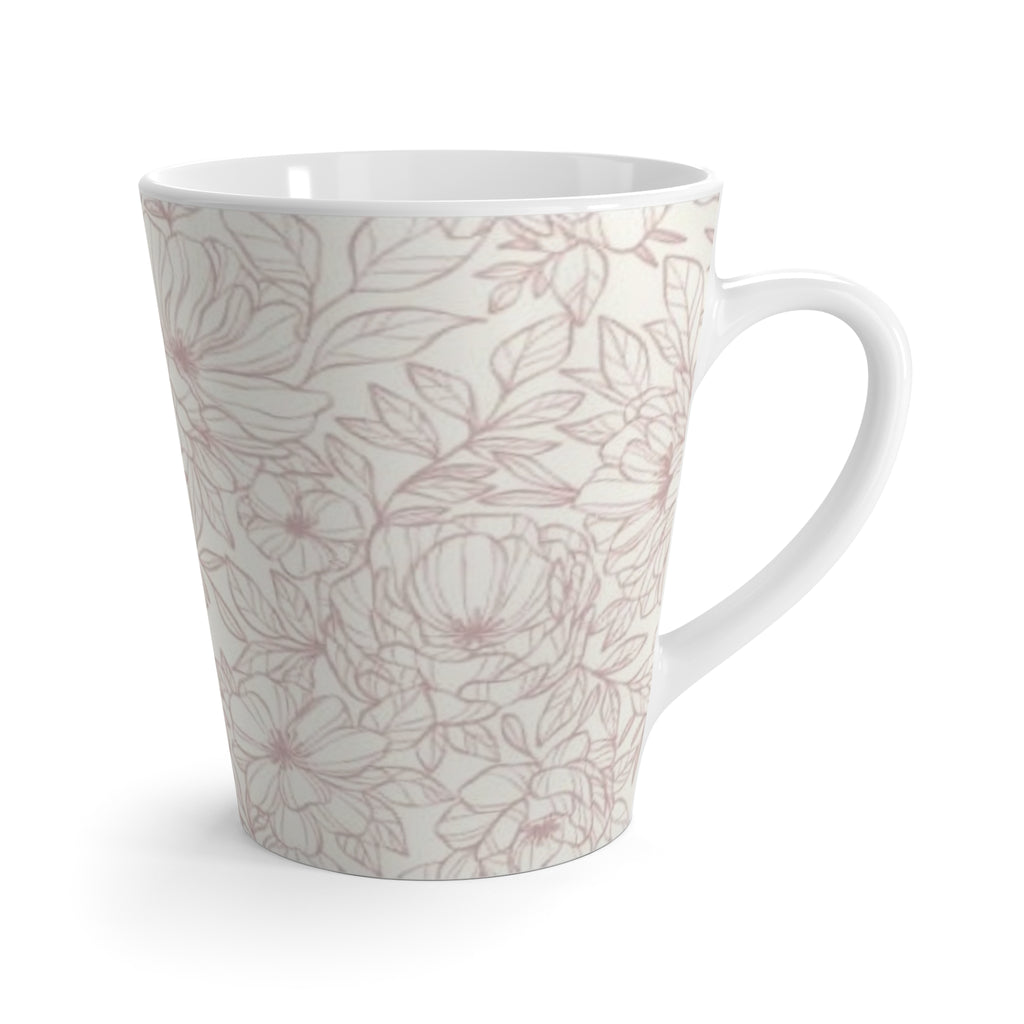 Floral Latte Mug — Soft Pink Hand-Drawn Flower Pattern Coffee Cup