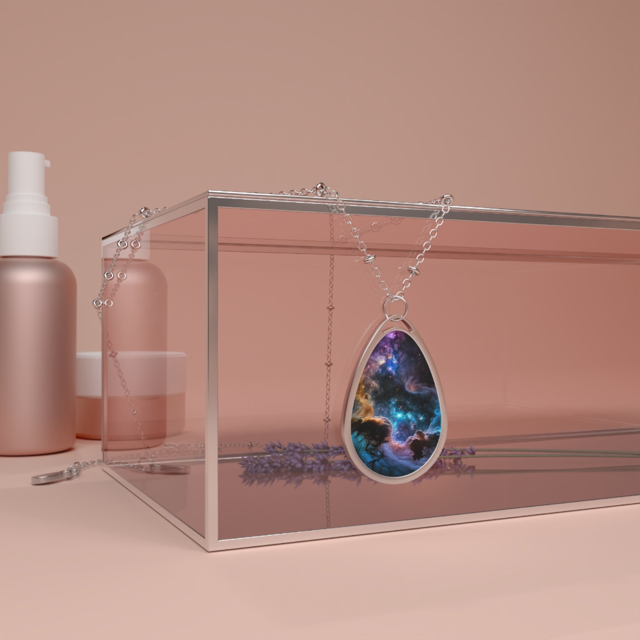Galaxy Teardrop Necklace — Oval Space Nebula Pendant
