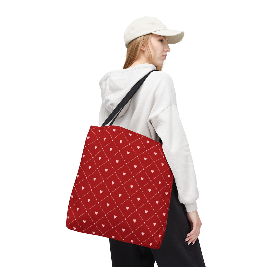 Valentine Red Diamond Heart Tote Bag — All-Over Print Canvas Shopper