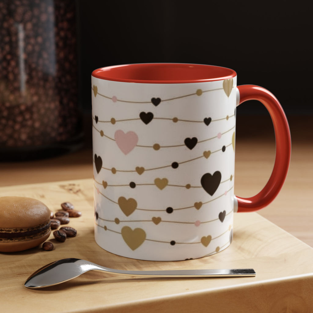 Heart Garland Accent Coffee Mug — Pink & Gold Valentine Ceramic