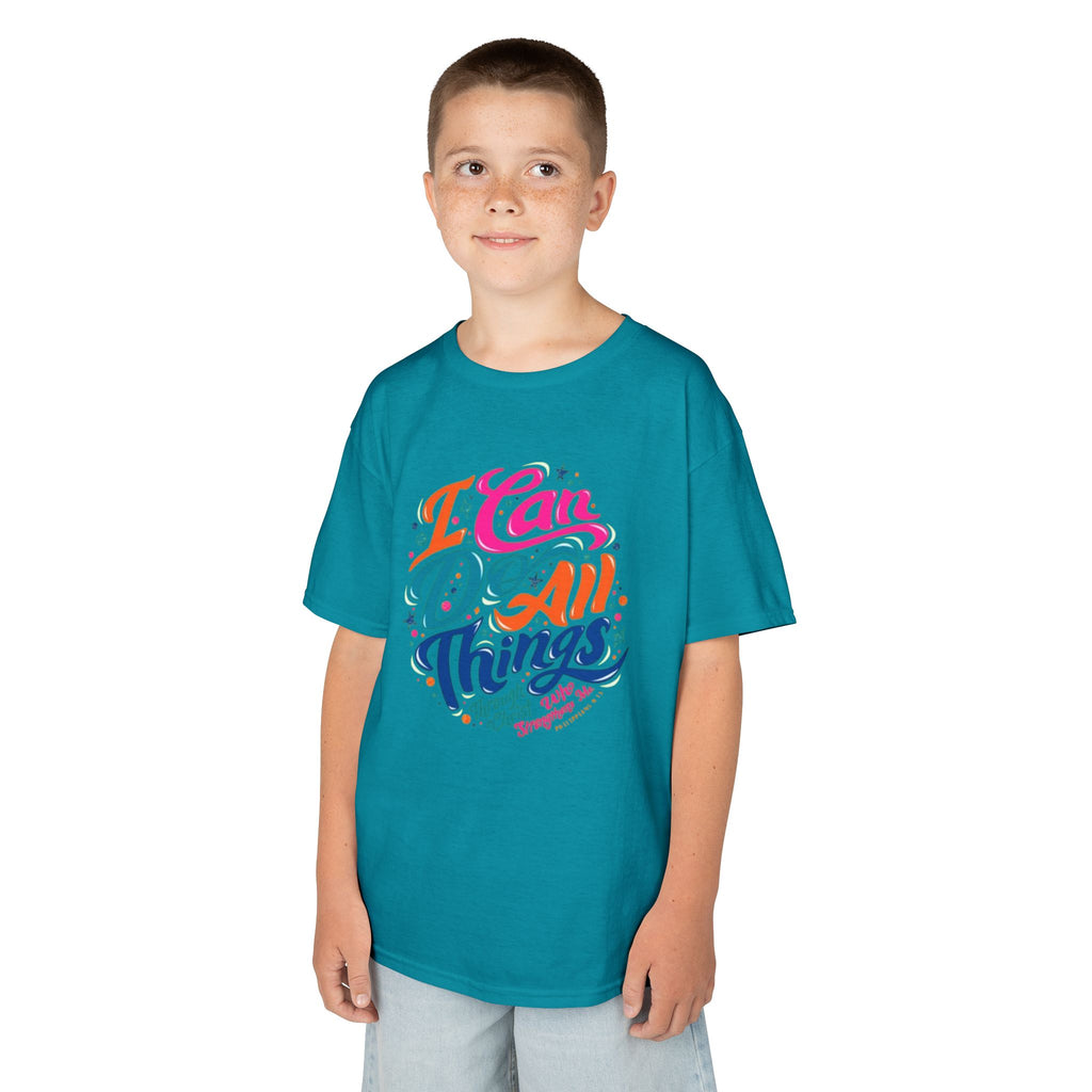 Kids T‑Shirt — "I Can Do All Things" Inspirational Rainbow Tee