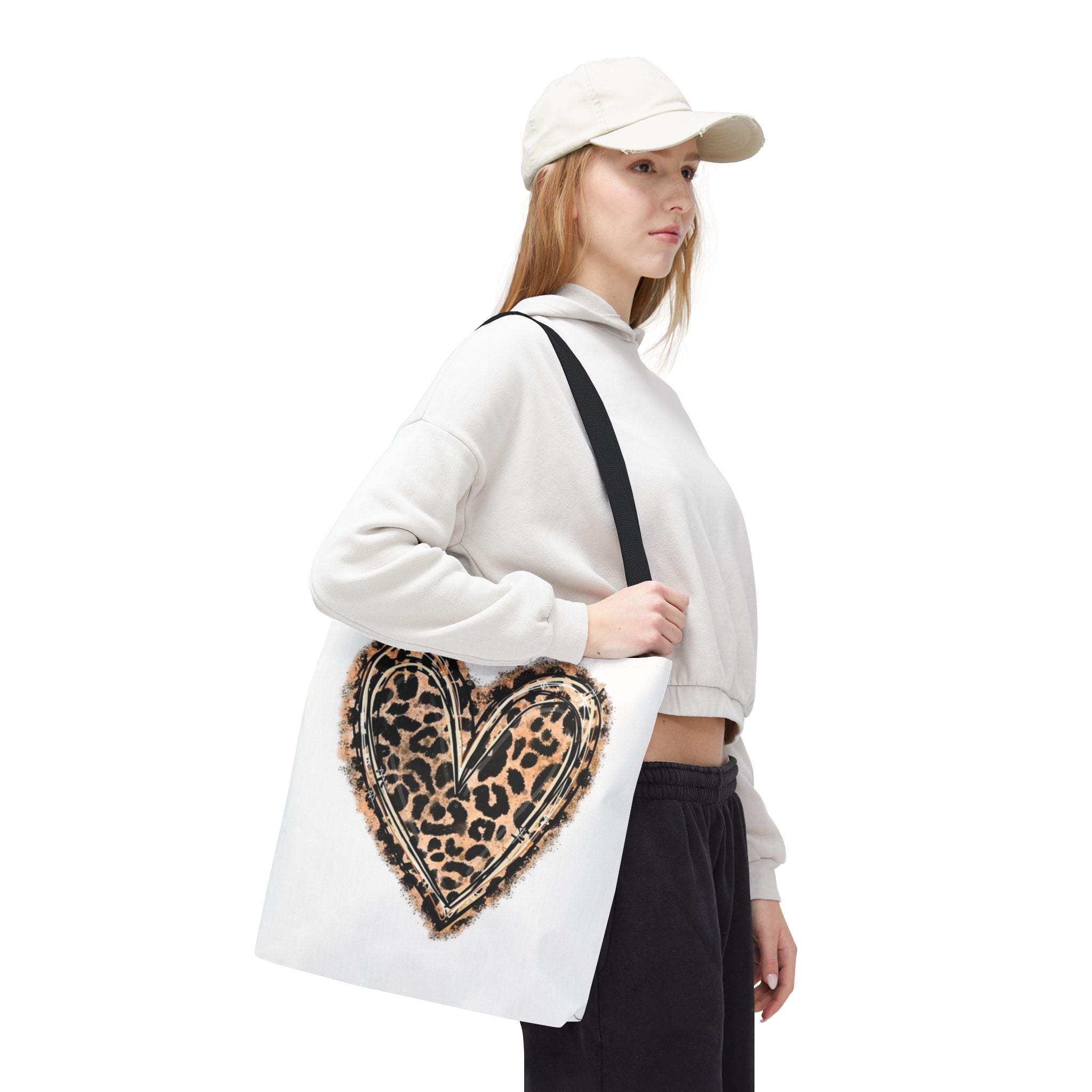 Leopard Heart Tote Bag – Animal Print Heart Canvas Tote