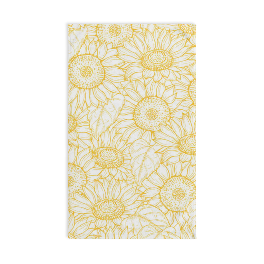 Sunflower Sketch Hand Towel — Yellow Floral Kitchen & Bathroom Accent