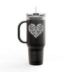 40oz Insulated Travel Mug — Silver Doodle Heart Design