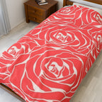 Rose Pattern Plush Blanket — Coral Velveteen Throw