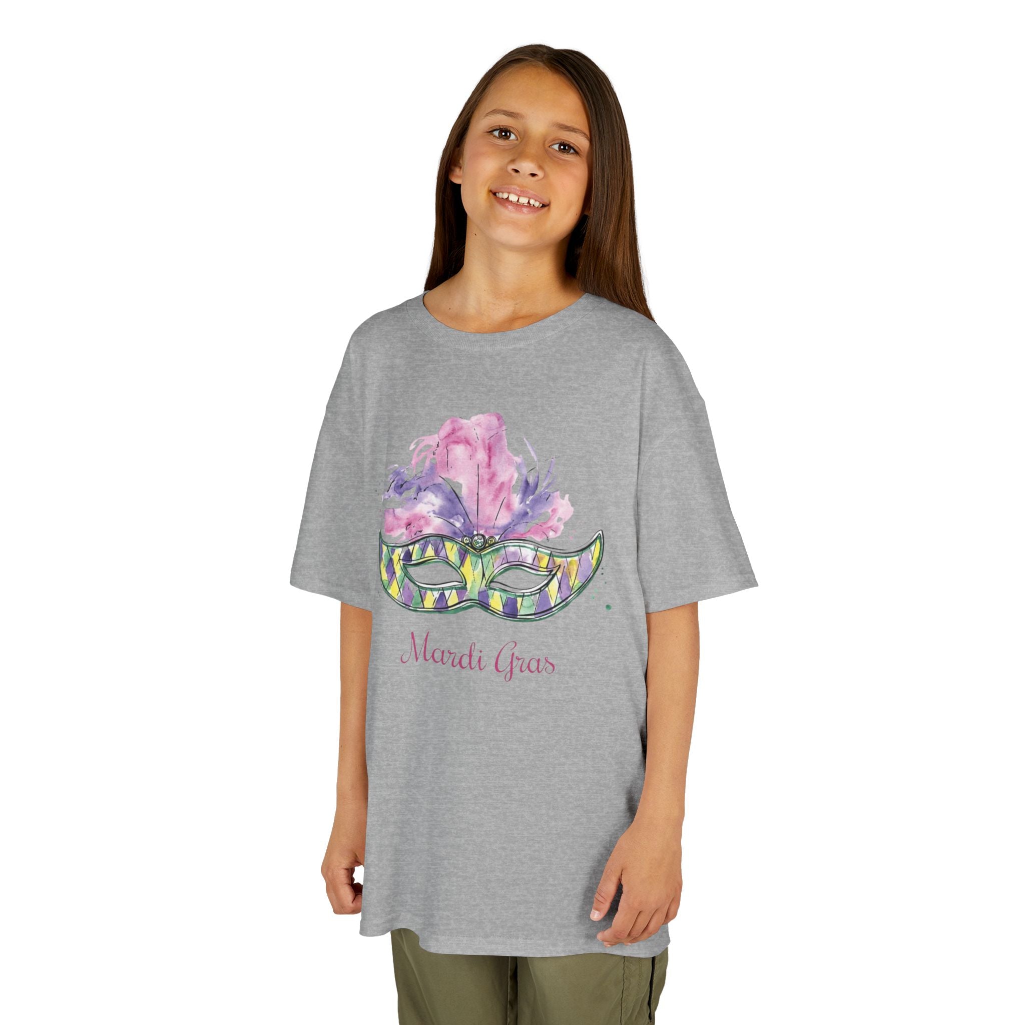 Kids T-Shirt — Watercolor Mardi Gras Mask Design