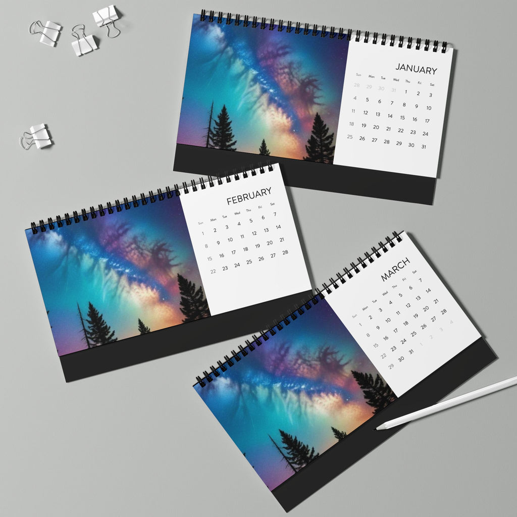 2026 Aurora Desktop Calendar - Scenic Monthly Grid