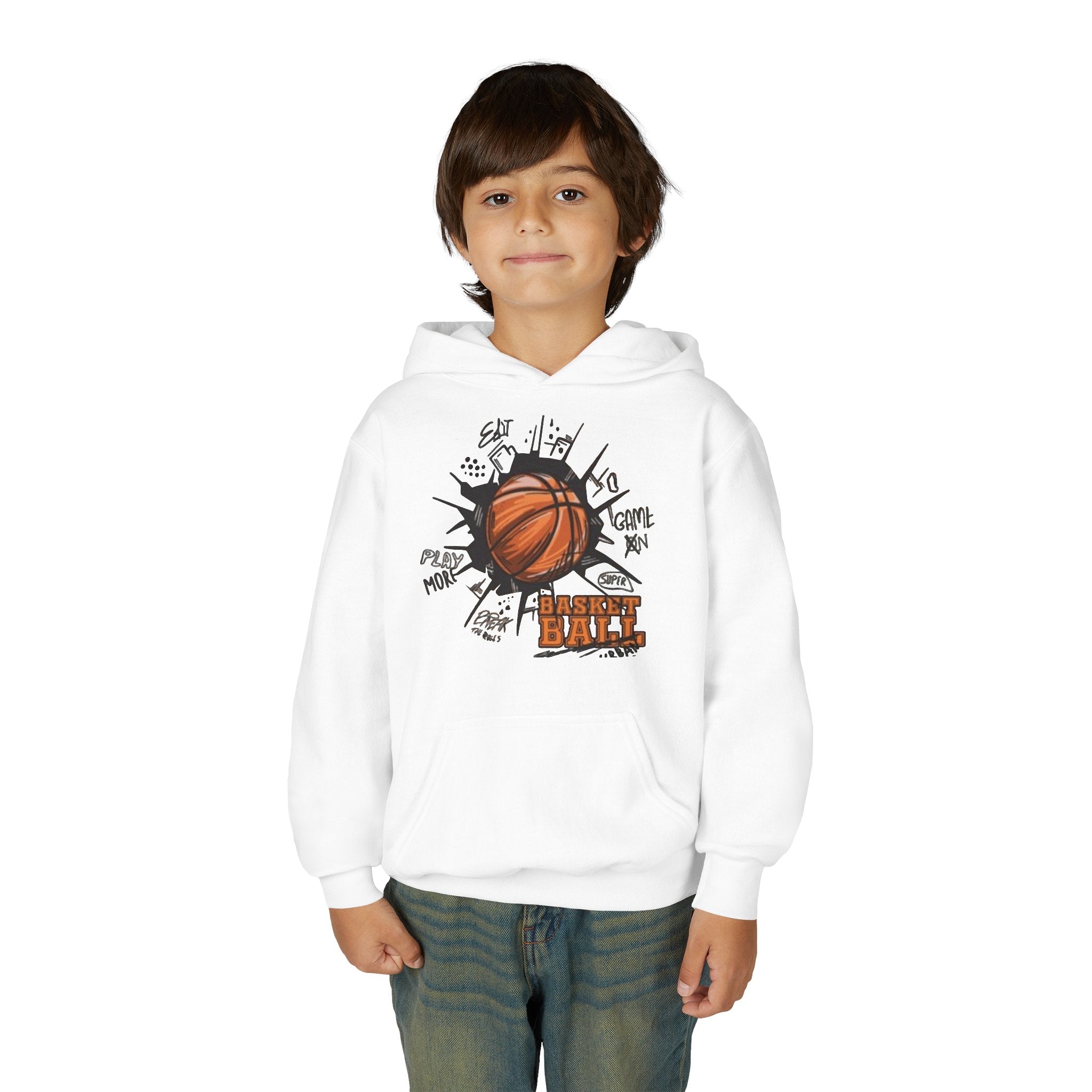 Youth Basketball Hoodie – "Basket Ball" Graphic Pullover for Kids