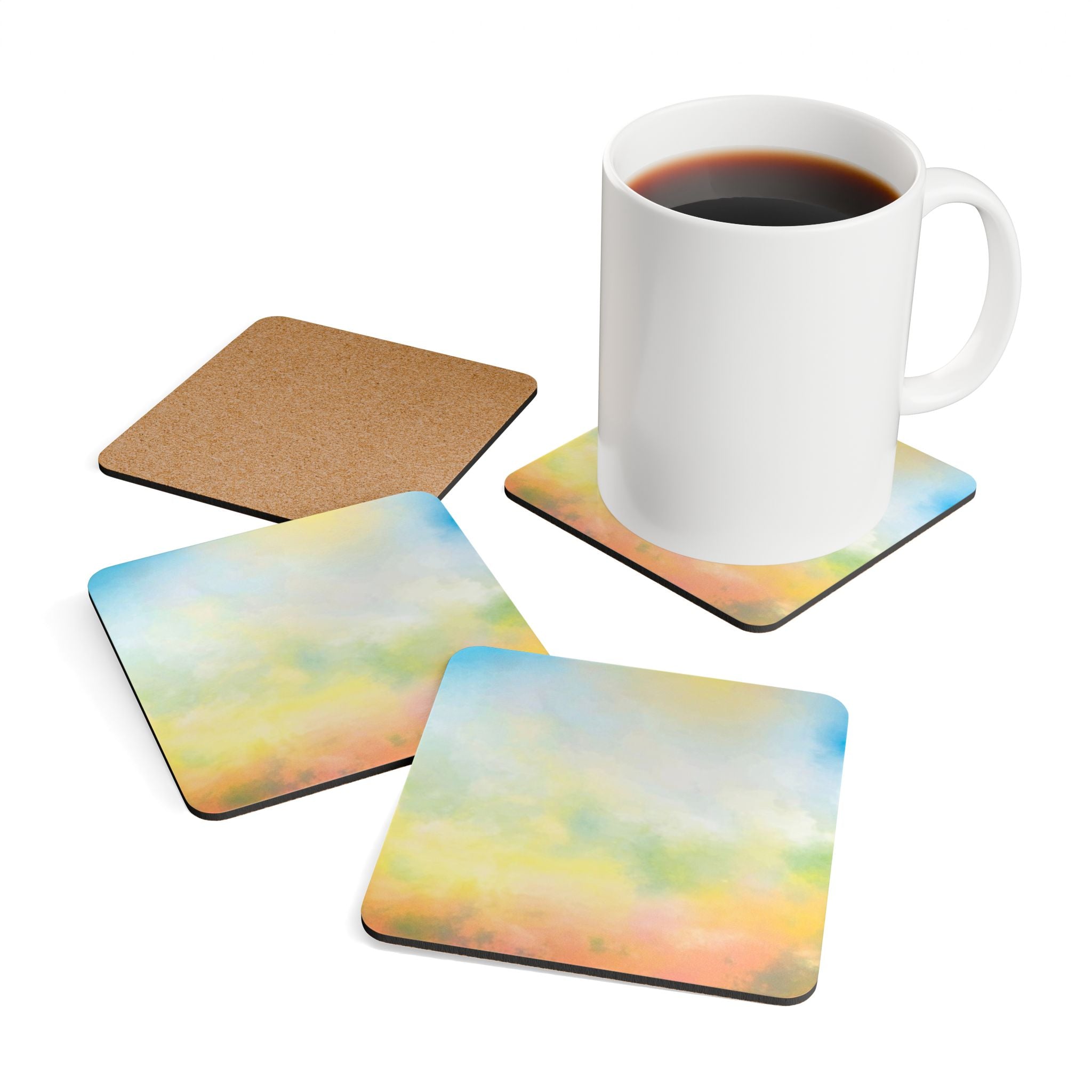 Abstract Pastel Watercolor Cork Coaster Set — Square Drink Coasters