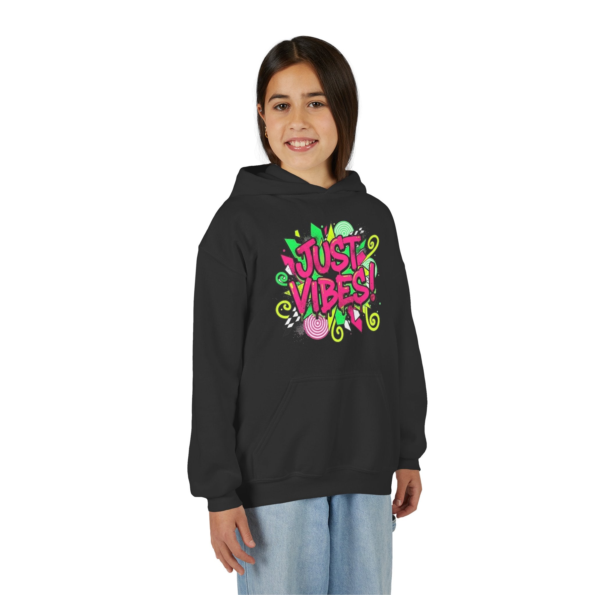 Youth Hoodie - "Just Vibes" Neon Graffiti Pullover