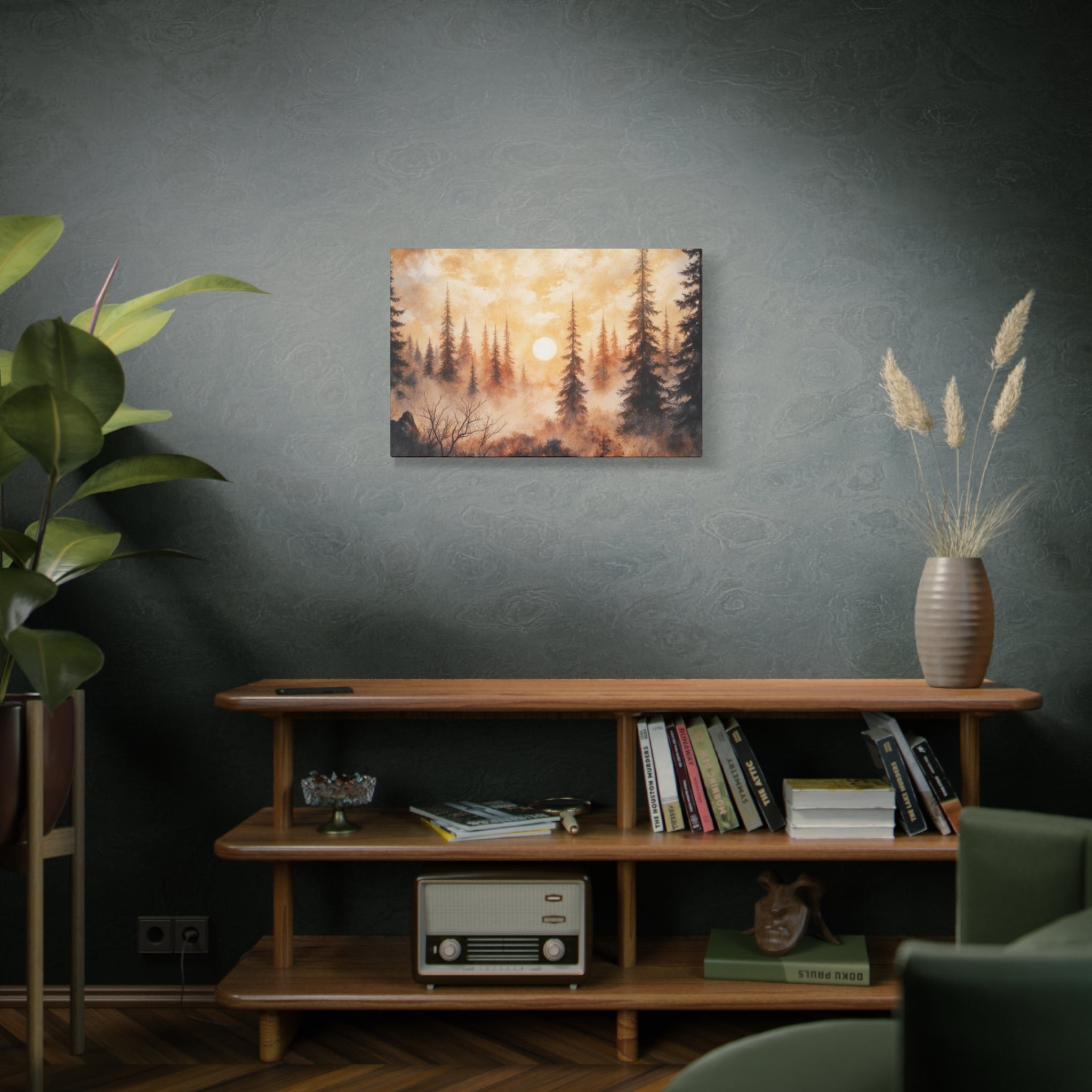 Canvas Wall Art - Misty Pine Forest Sunrise Matte Stretched Canvas