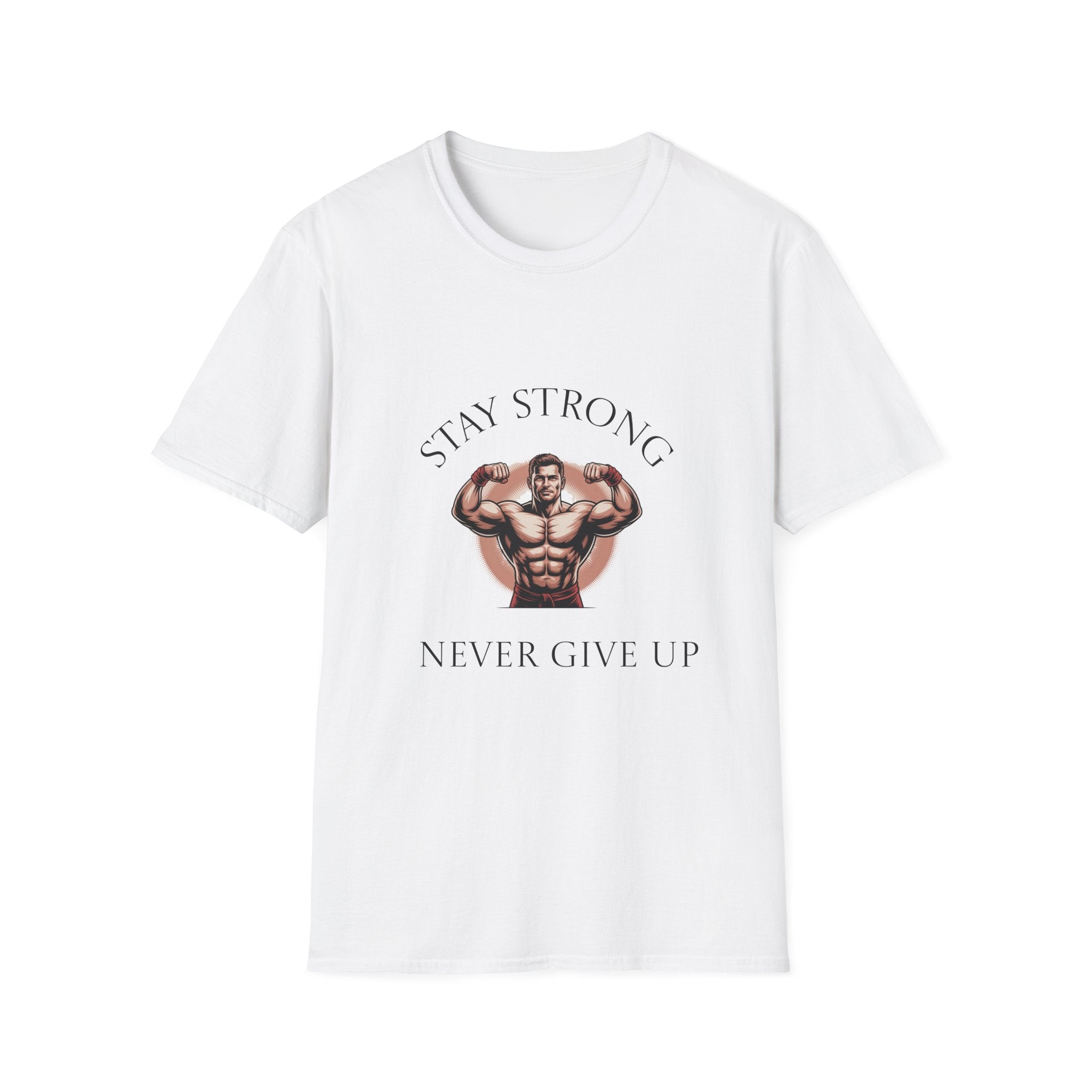 Motivational Gym T-Shirt — "Stay Strong, Never Give Up" Muscle Fitness Tee