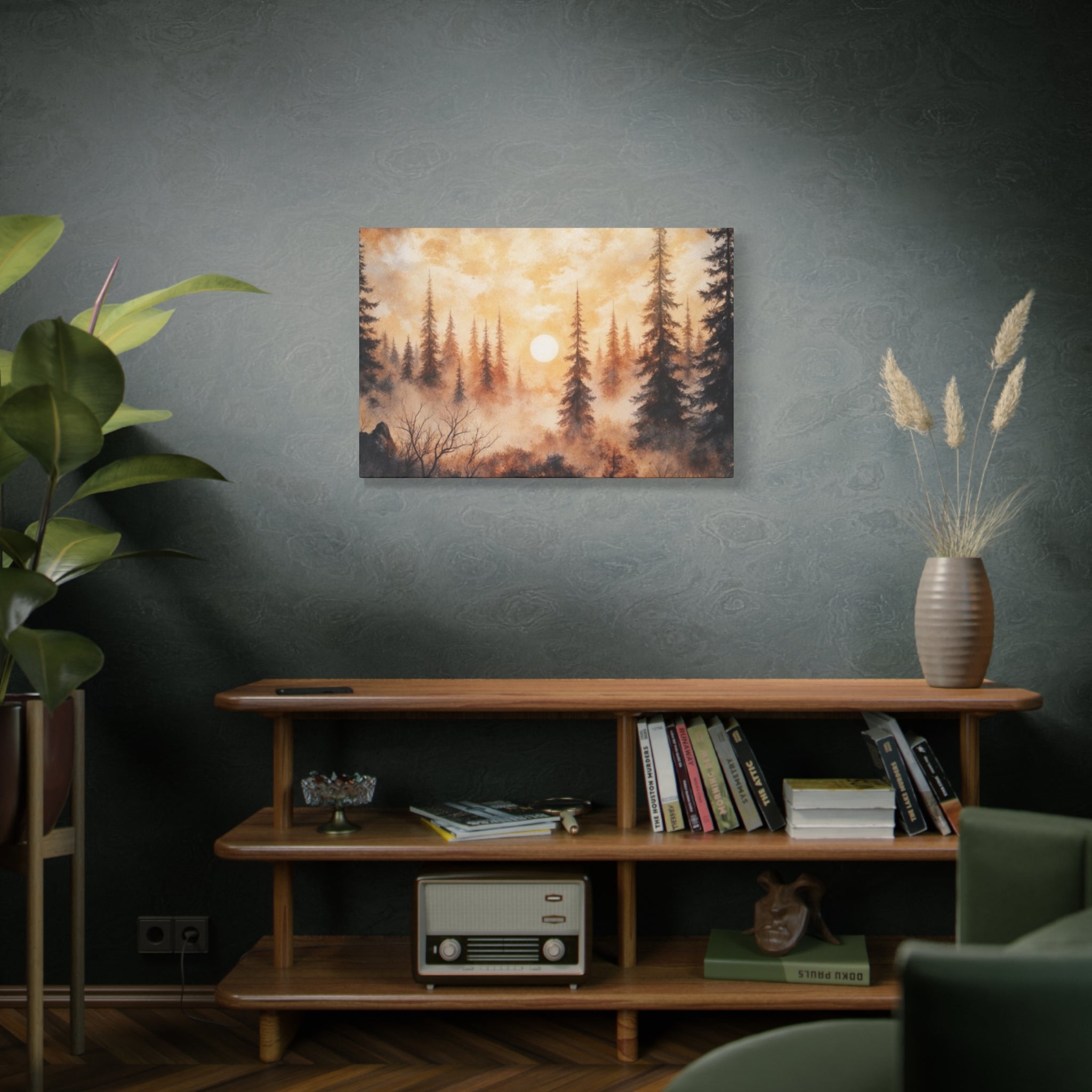 Canvas Wall Art - Misty Pine Forest Sunrise Matte Stretched Canvas