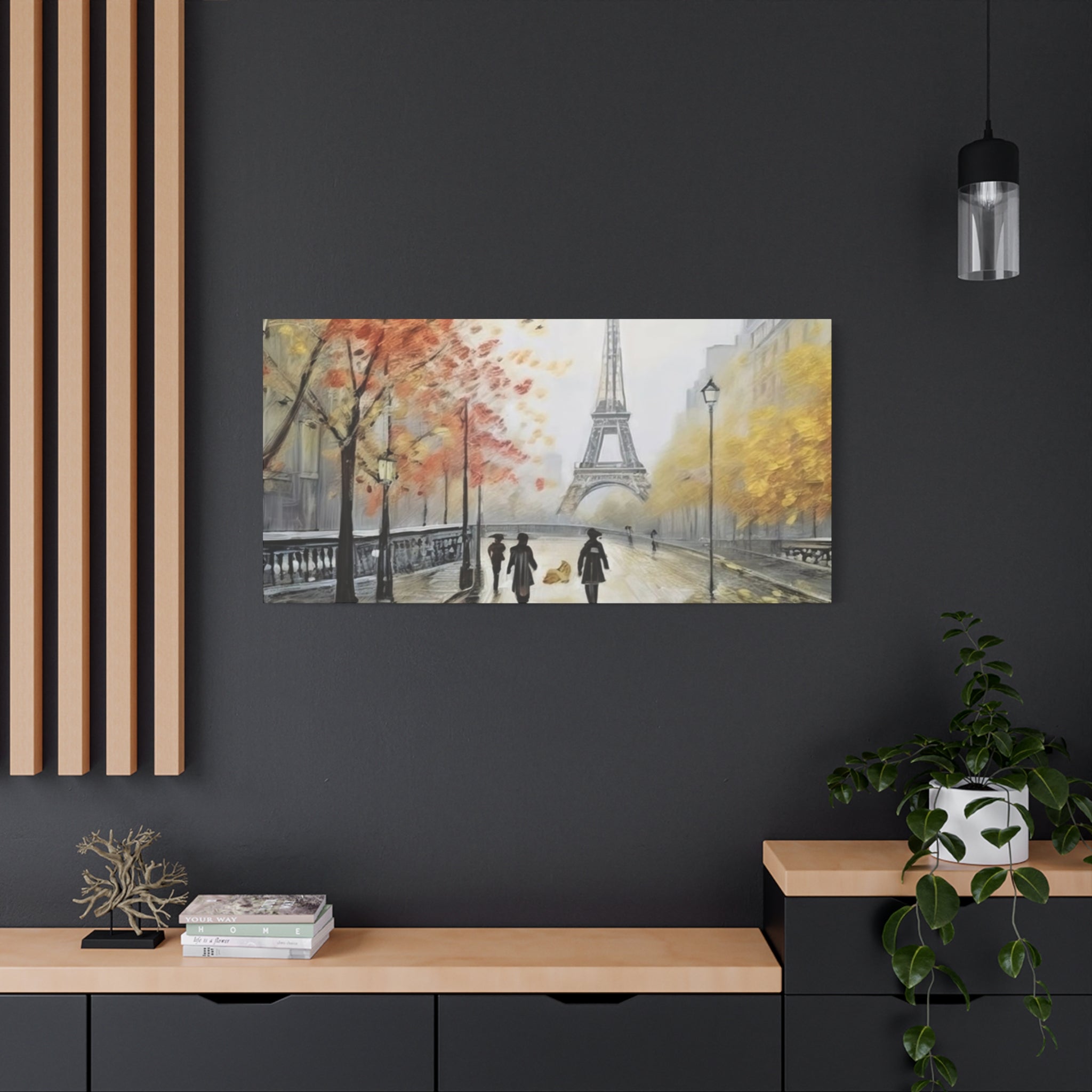 Paris Eiffel Tower Autumn Street Matte Canvas Wall Art, Stretched 1.25"